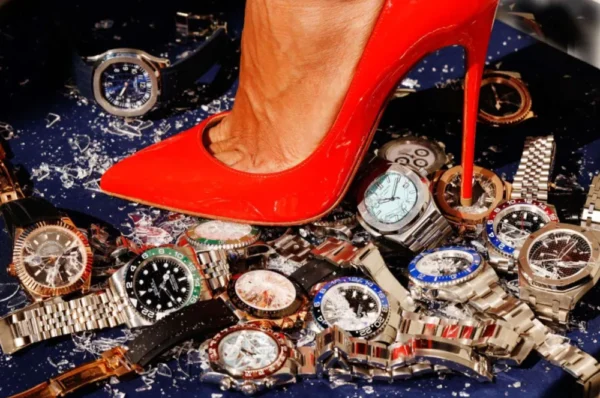 Breakup by Tony Kelly, red heel crushing rolex watches