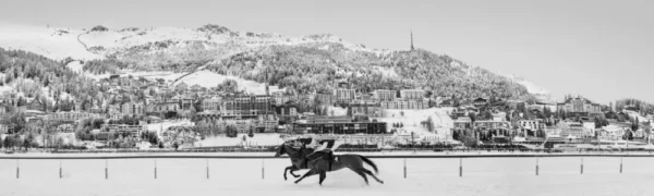 David Yarrow Dancing on Ice St Moritz Switzerland 2024, horserace in St. Moritz in the Snow in Winter, two horses racing