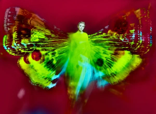 Schuller Cate Blanchett I, Butterfly, surrealist wings portrait colors red green light