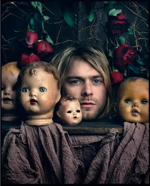 Seliger Kurt Cobain Kalamazoo Michigan 1993 portrait with dolls and roses