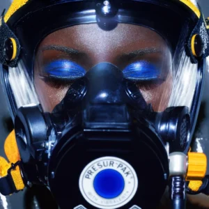 The Gasmask KLINKO woman portrait mask blue yellow