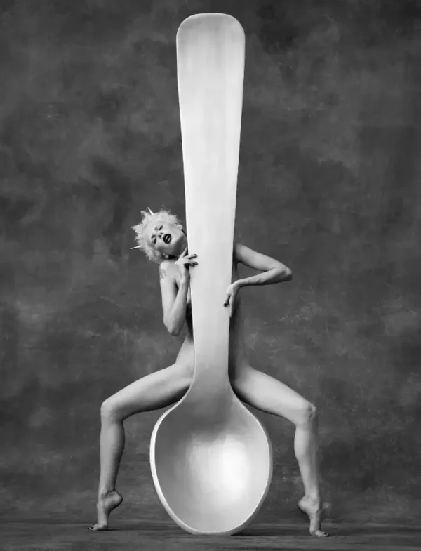 Watson Carmen with a Spoon NYC 1996 nude model with giant spoon lavazza