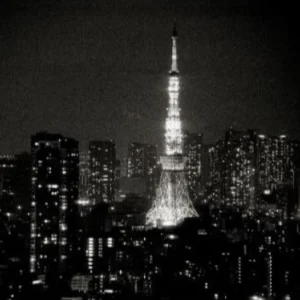 Andreas H. bitesnich, Tokyo tower japan, skyline, black and white, tower, night lights