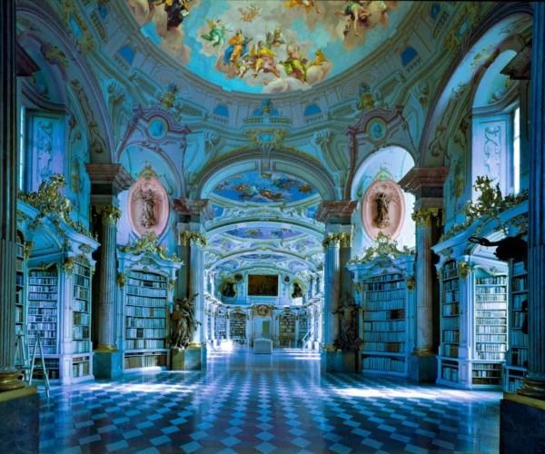 massimo listri, library, interior, color, turquoise, baroque